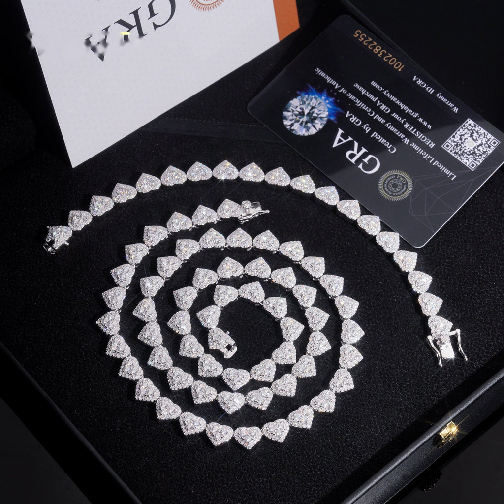 8mm Heart Halo Tennis Chain — Moissanite, 925 Silver