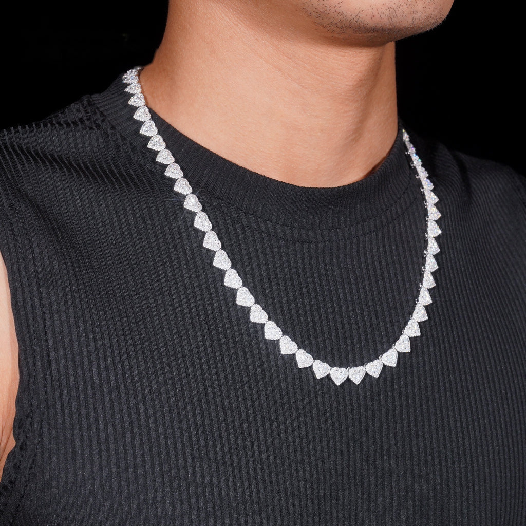 8mm Heart Halo Tennis Chain — Moissanite, 925 Silver