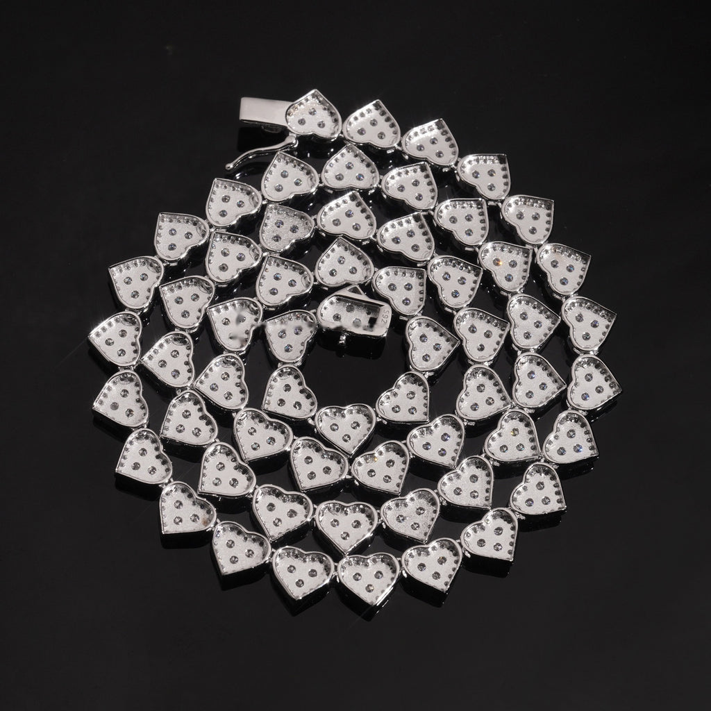 8mm Heart Halo Tennis Chain — Moissanite, 925 Silver