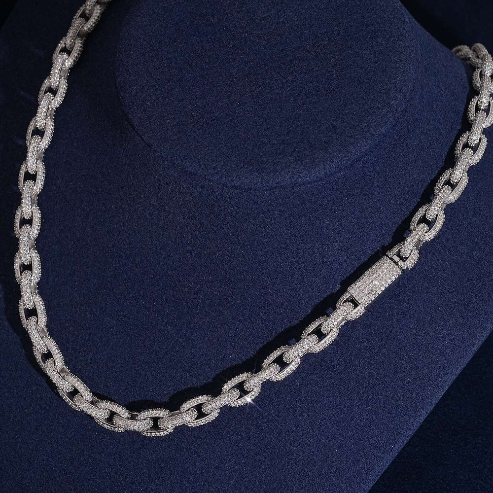 8mm Iced Rolo Chain — Moissanite, 925 Silver