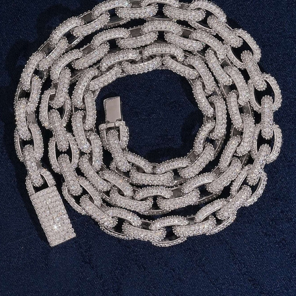 8mm Iced Rolo Chain — Moissanite, 925 Silver