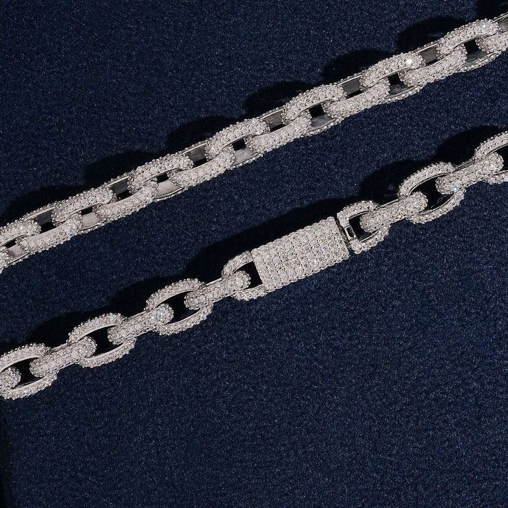 8mm Iced Rolo Chain — Moissanite, 925 Silver