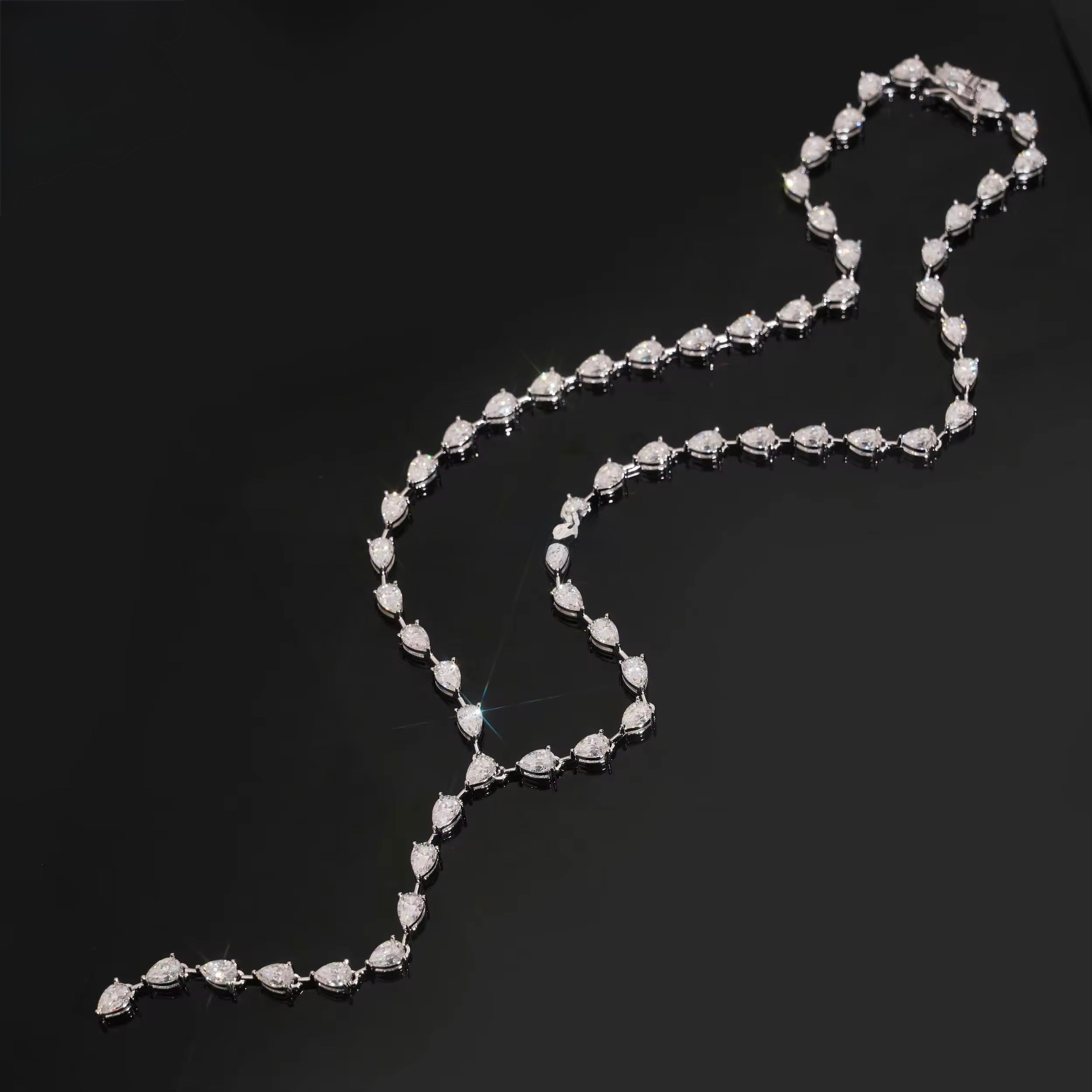Rosary Necklace Moissanite Silver S925 + Rhodium Passes Diamond Icedout Bussdown