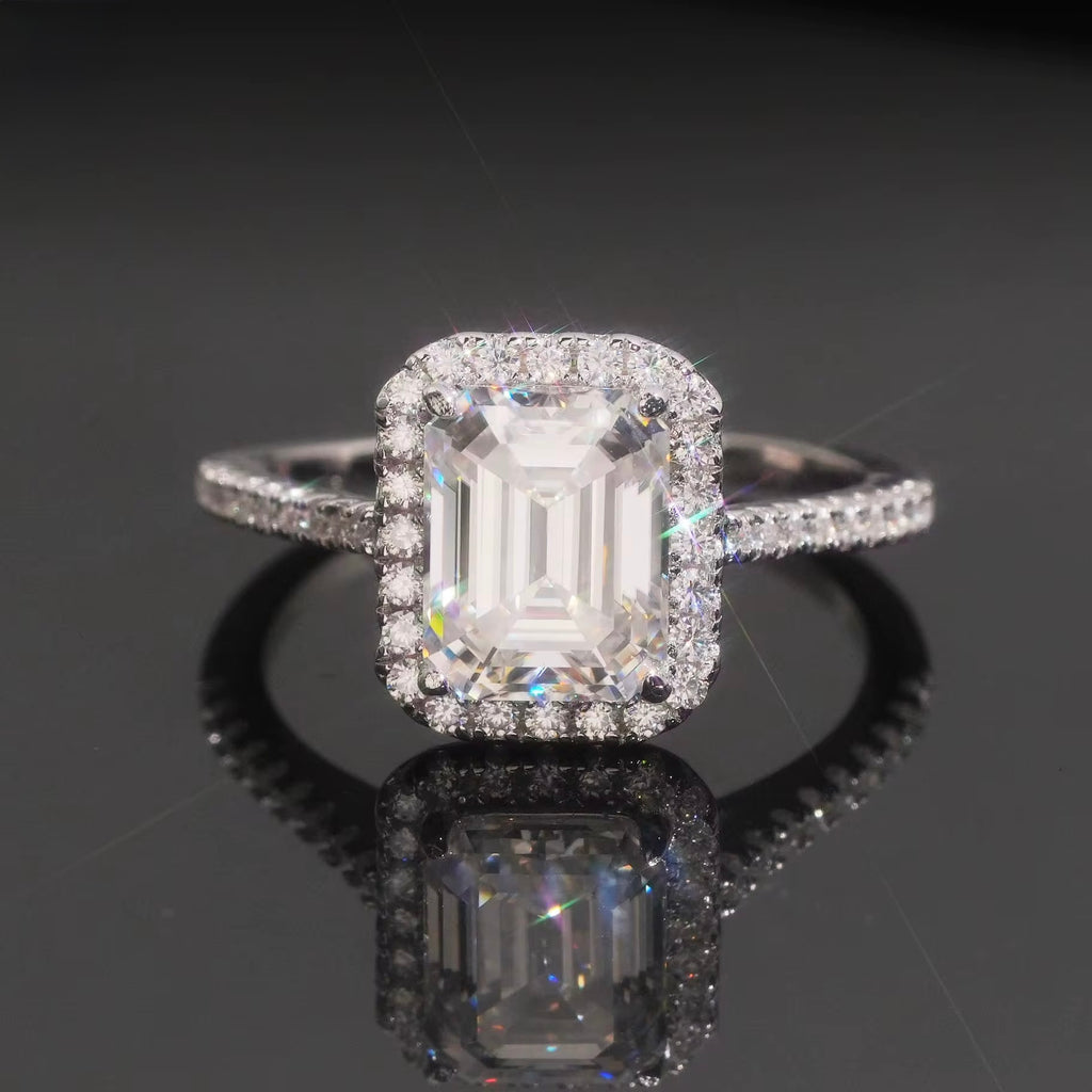 Womens Engagement Ring Emerald Cut, Moissanite, 925 Silver | FAZE Jewelry