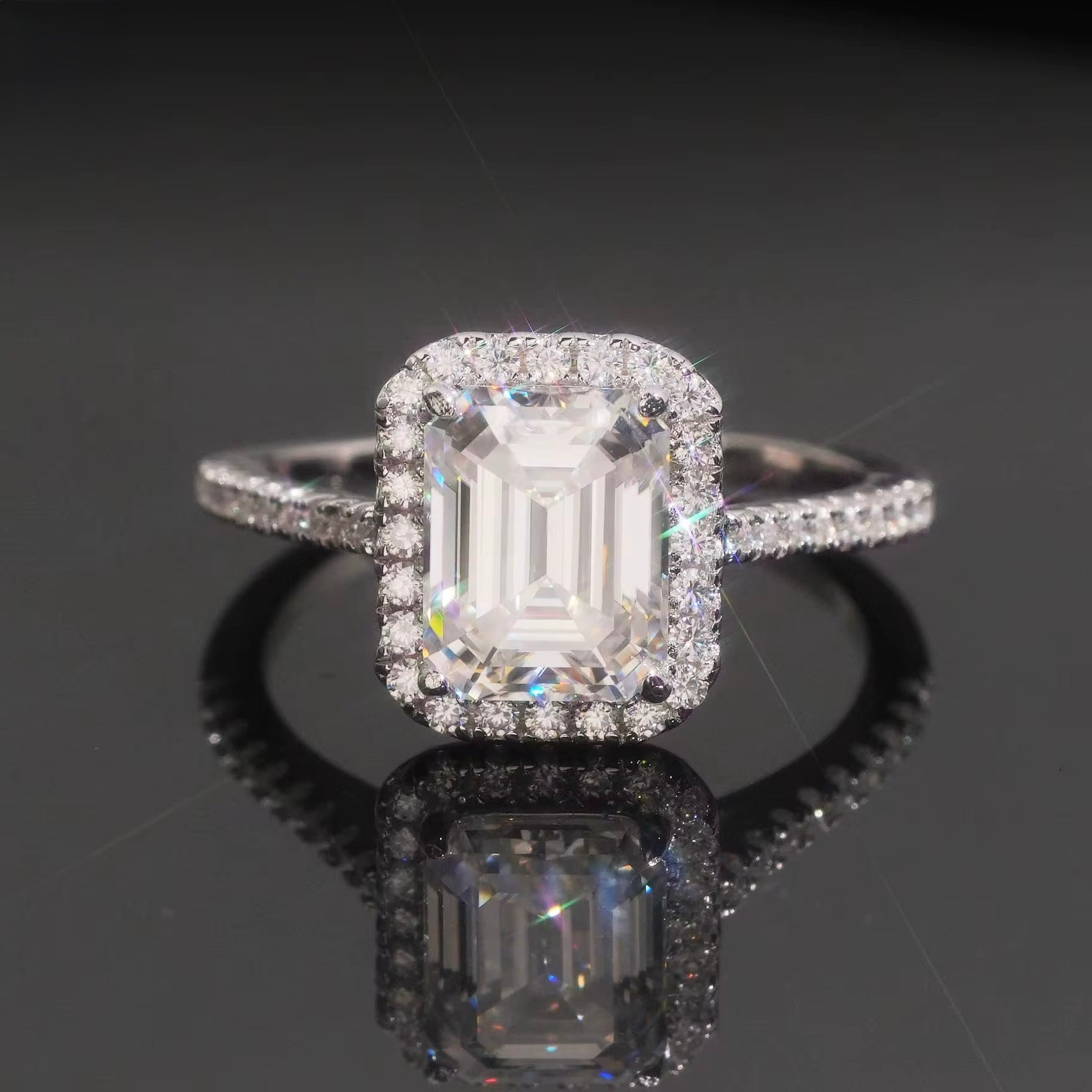 Womens Engagement Ring Emerald Cut, Moissanite, 925 Silver | FAZE Jewelry