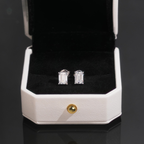 Emerald Shape Earrings Screw Back — Moissanite, 925 Silver