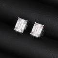 Emerald Shape Earrings Screw Back — Moissanite, 925 Silver