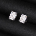 Emerald Shape Earrings Screw Back — Moissanite, 925 Silver