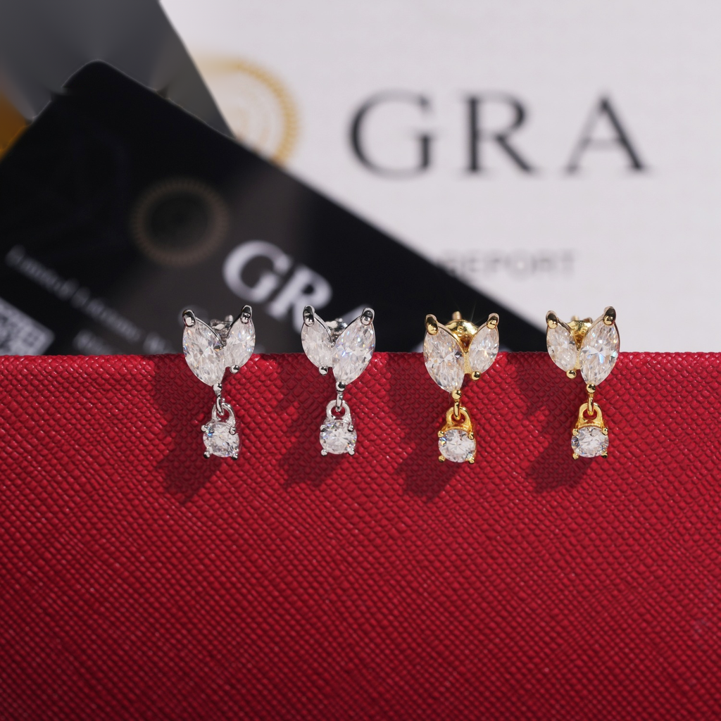 Three Pieces Earrings Screw Back — Moissanite, 925 Silver