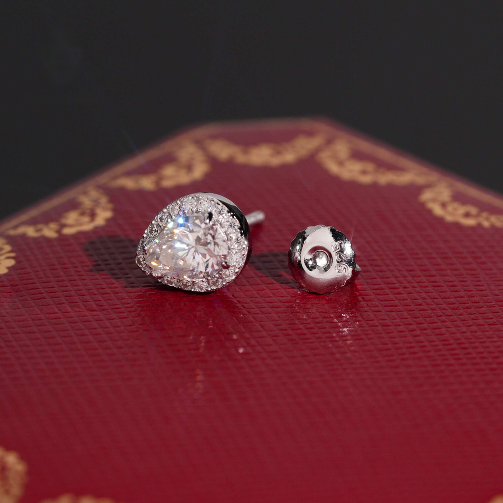 Pear Shape Earrings Screw Back — Moissanite, 925 Silver
