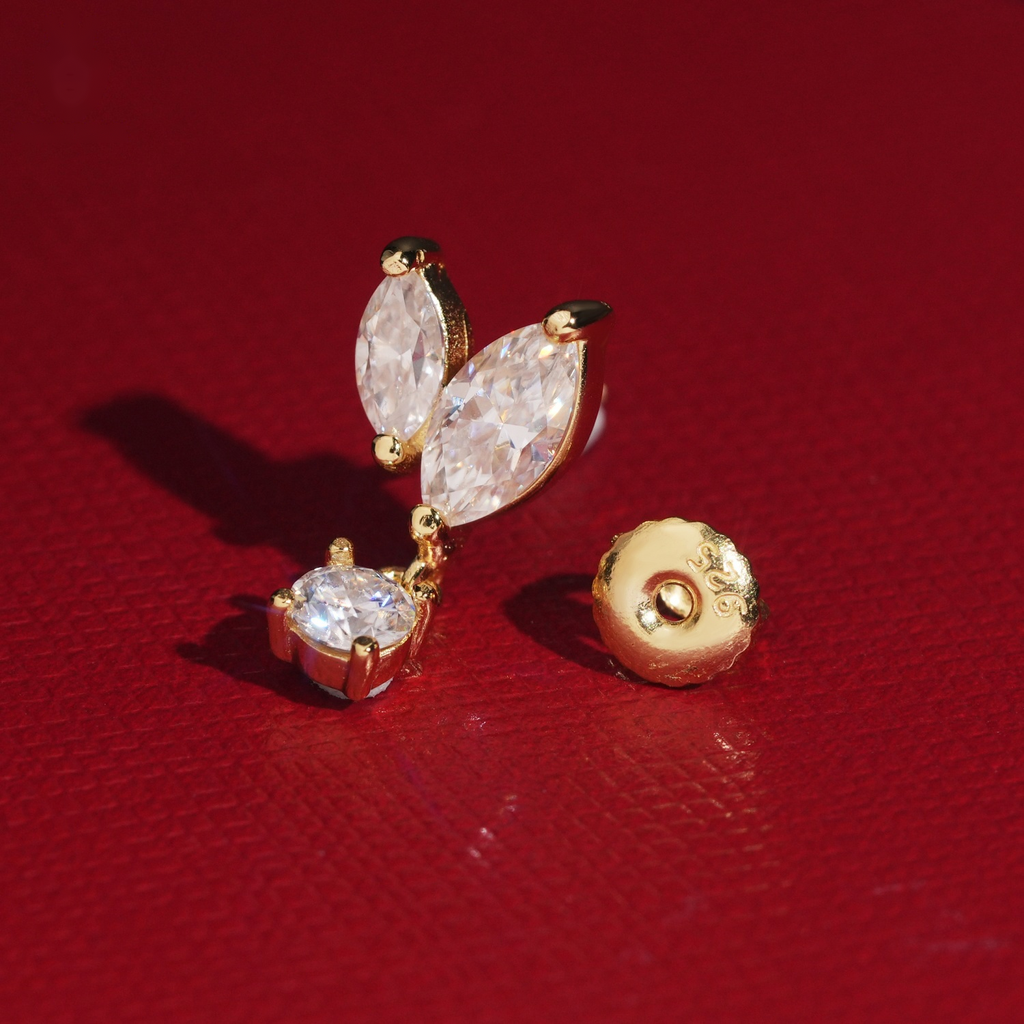 Three Pieces Earrings Screw Back — Moissanite, 925 Silver