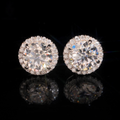 Round Solitaire Halo Earrings Screw Back — Moissanite, 925 Silver