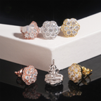 Flower Earrings Screw Back — Moissanite, 925 Silver