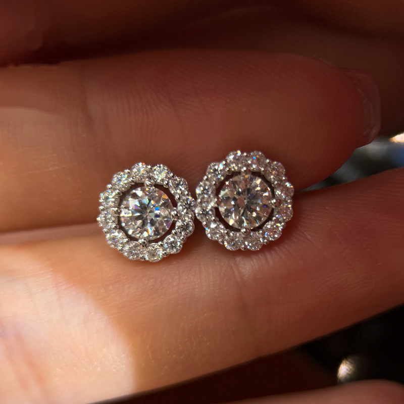 Rounded Earrings Screw Back — VVS Moissanite, 925 Silver