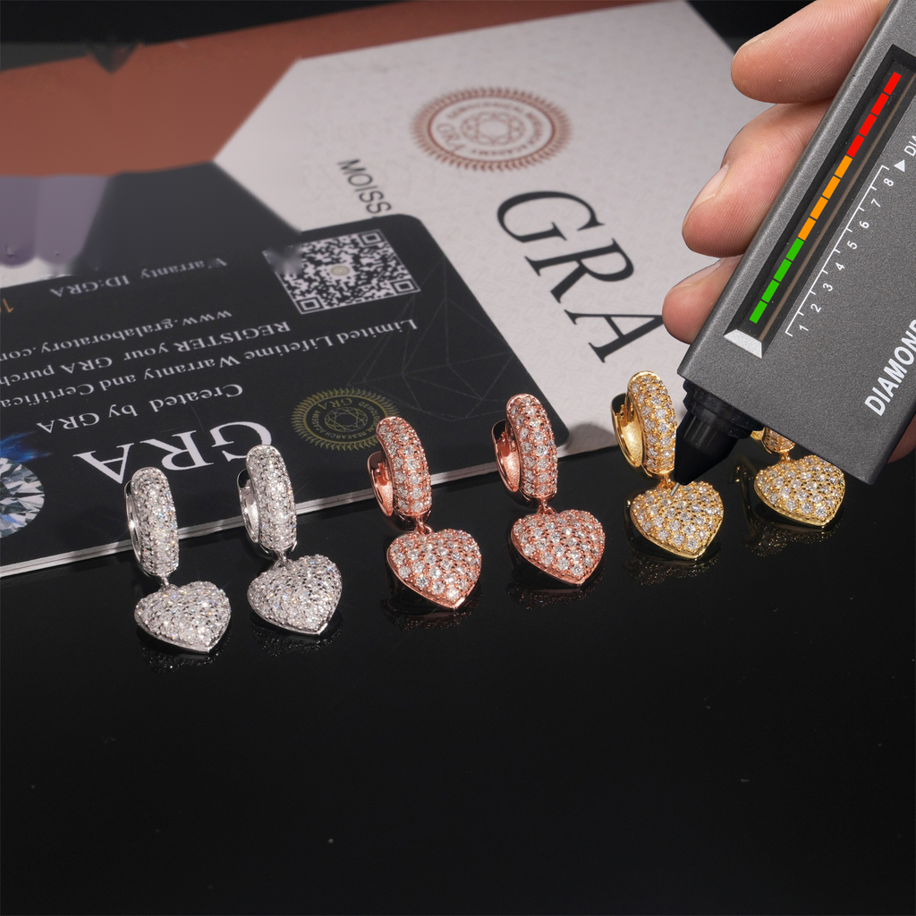 Heart Earrings Hoops — Moissanite, 925 Silver