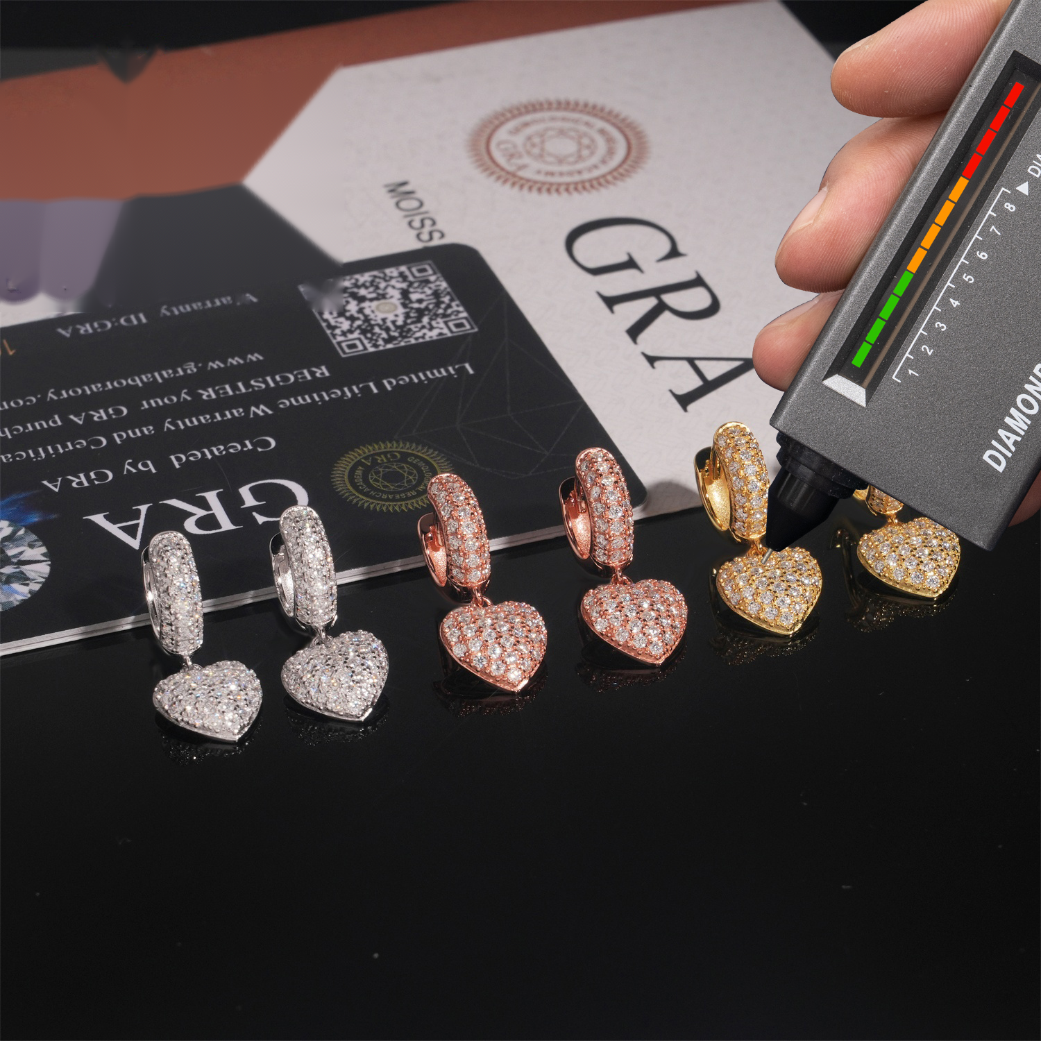Heart Earrings Hoops — Moissanite, 925 Silver
