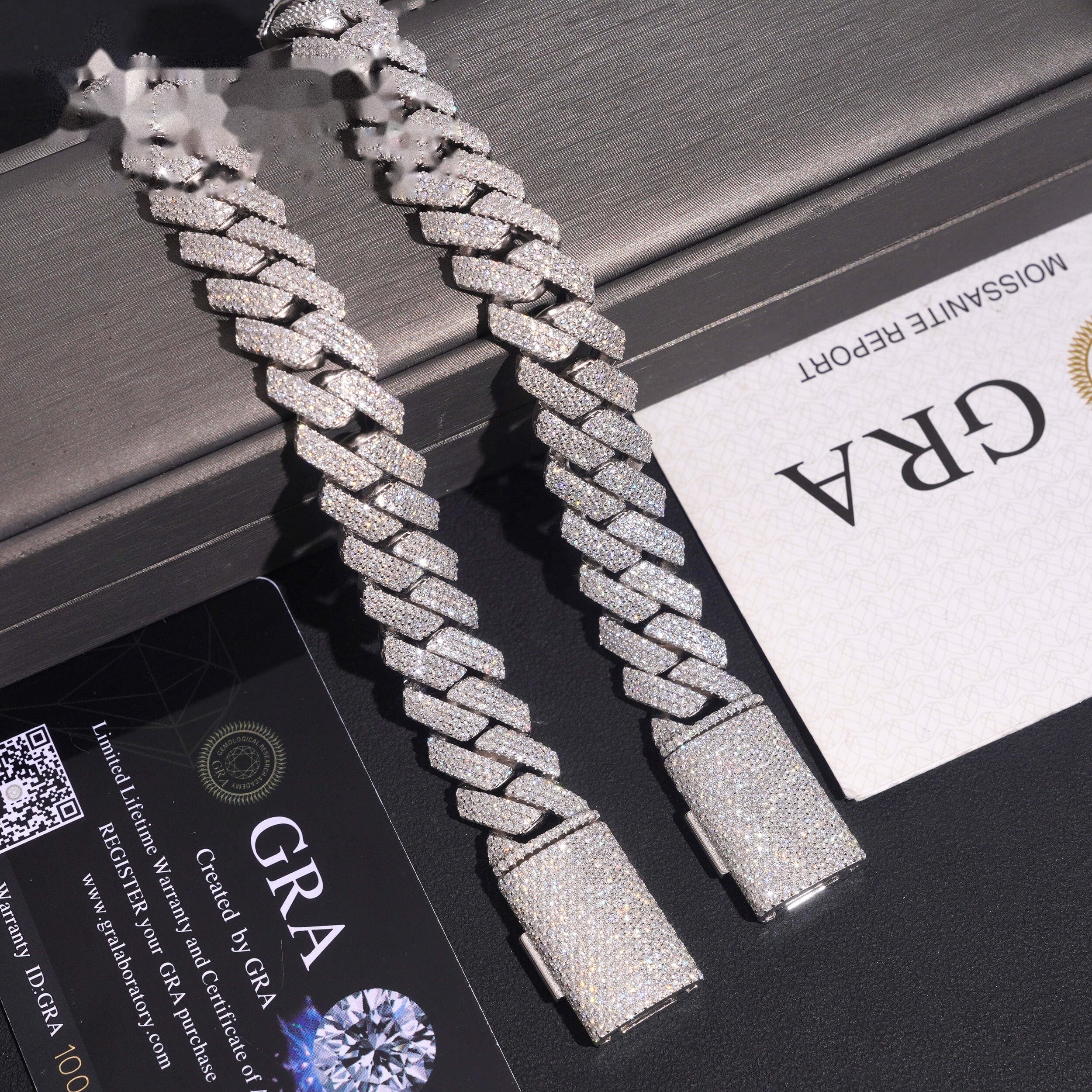 15mm Cuban Bracelet Honeycomb Setting — Moissanite, 925 Silver