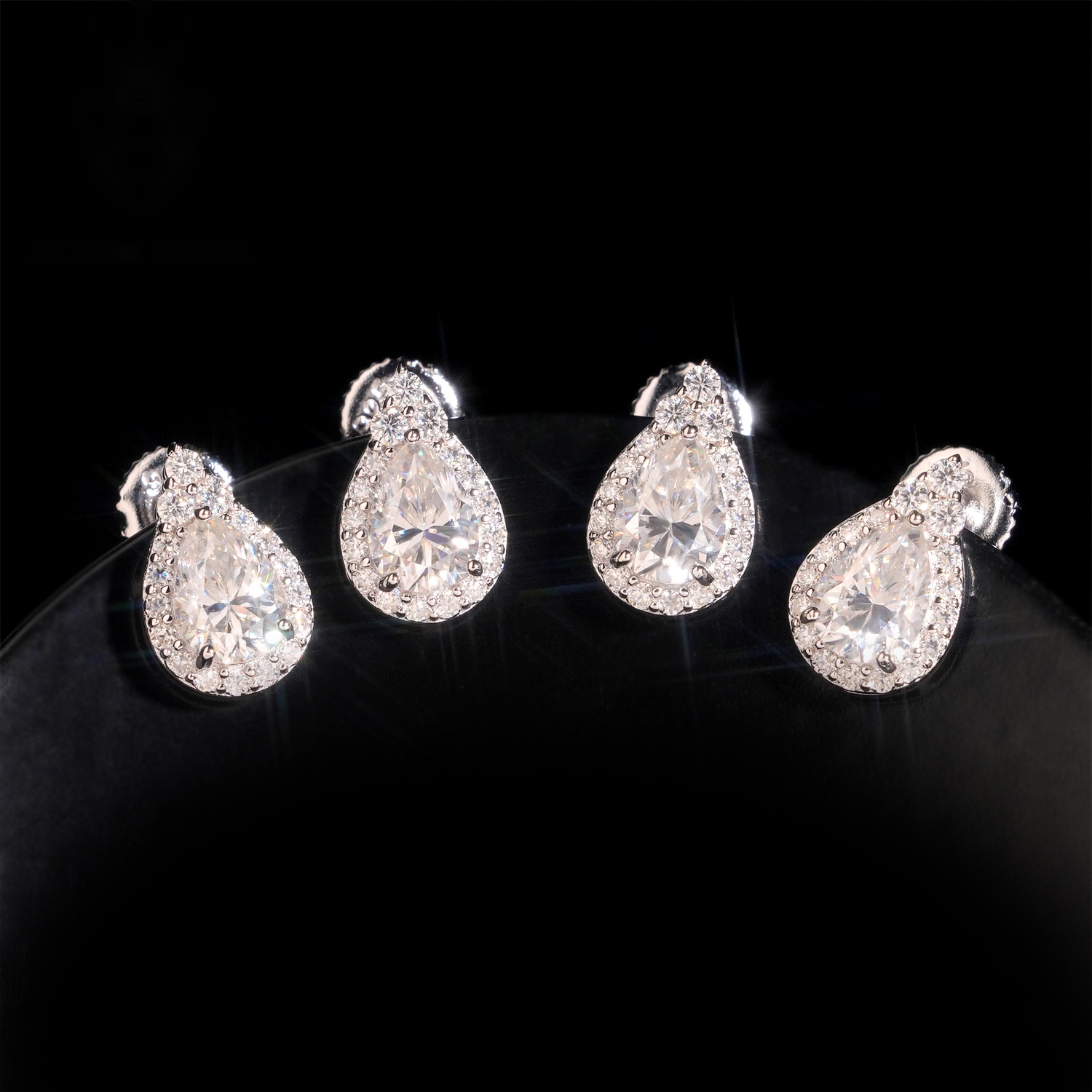 Pear Shape Earrings Screw Back — Moissanite, 925 Silver