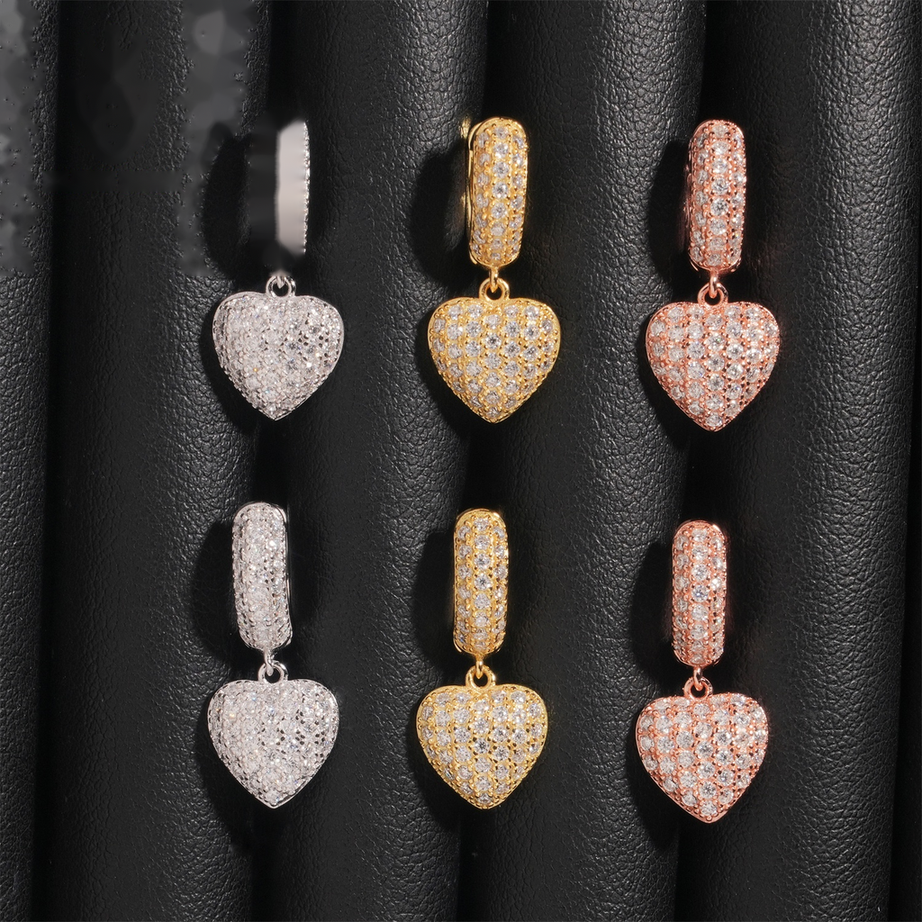 Heart Earrings Hoops — Moissanite, 925 Silver