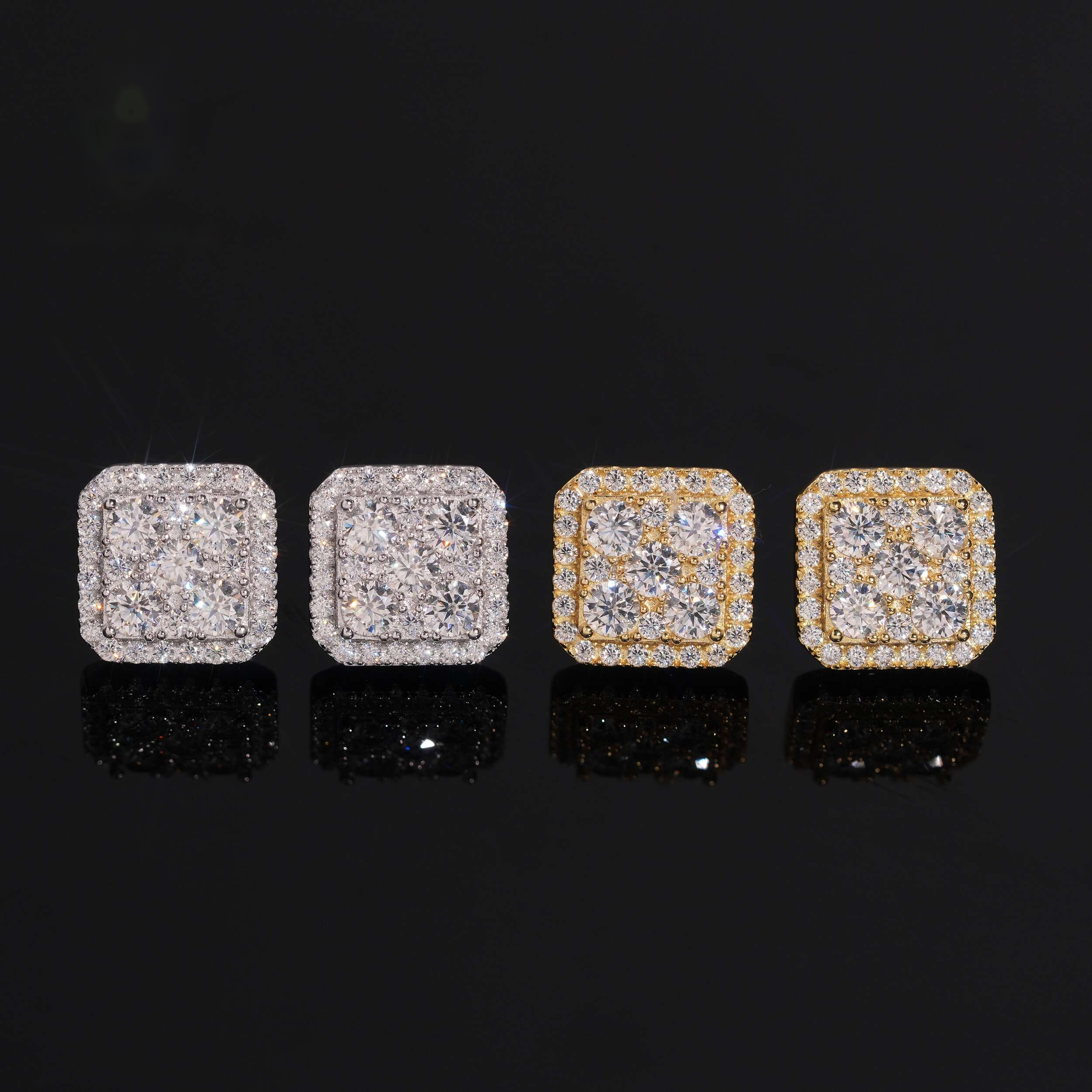 Square Earrings Screw Back — VVS Moissanite, 925 Silver