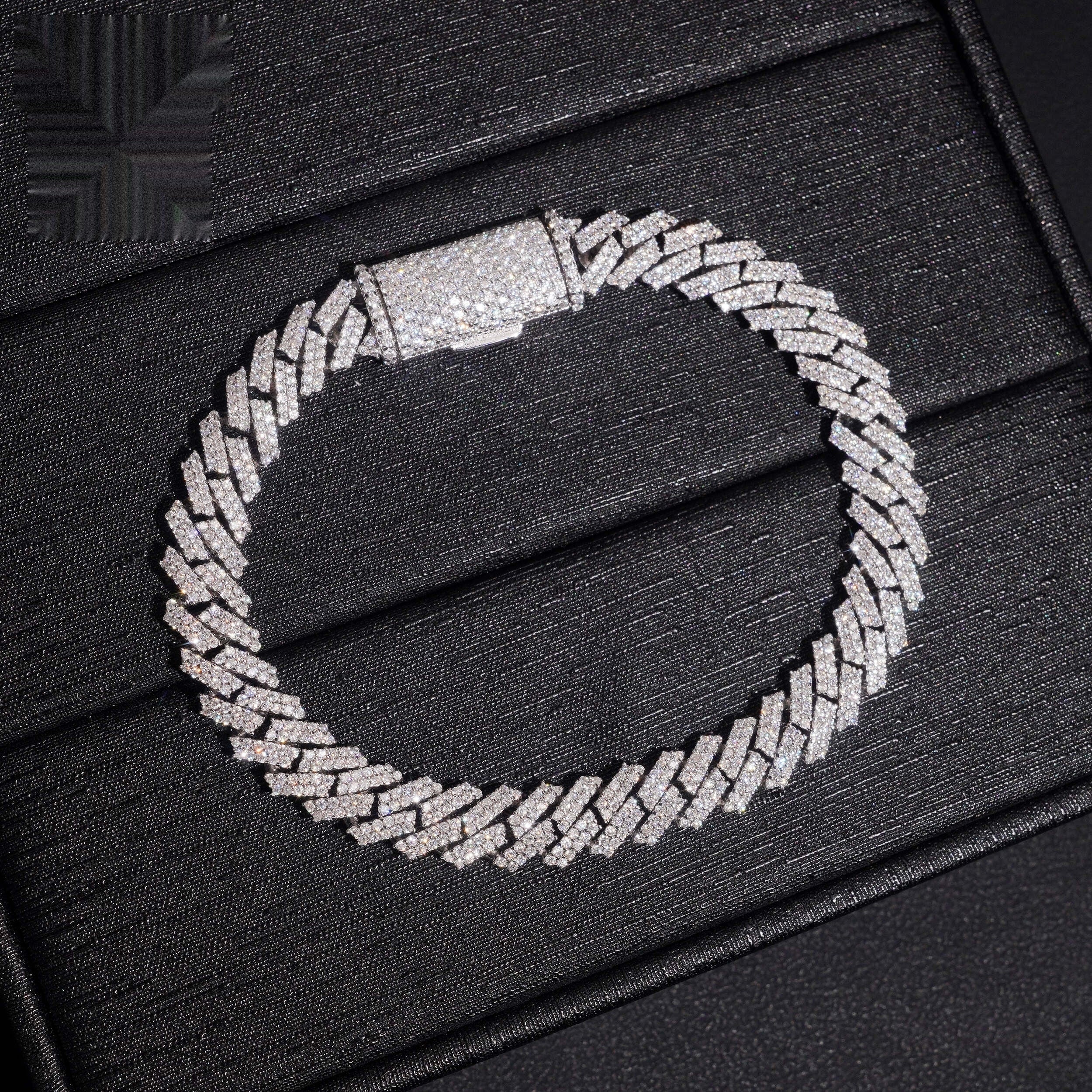 8mm Cuban Bracelet Prong Setting — Moissanite, 925 Silver