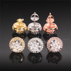 Round Solitaire Halo Earrings Screw Back — Moissanite, 925 Silver