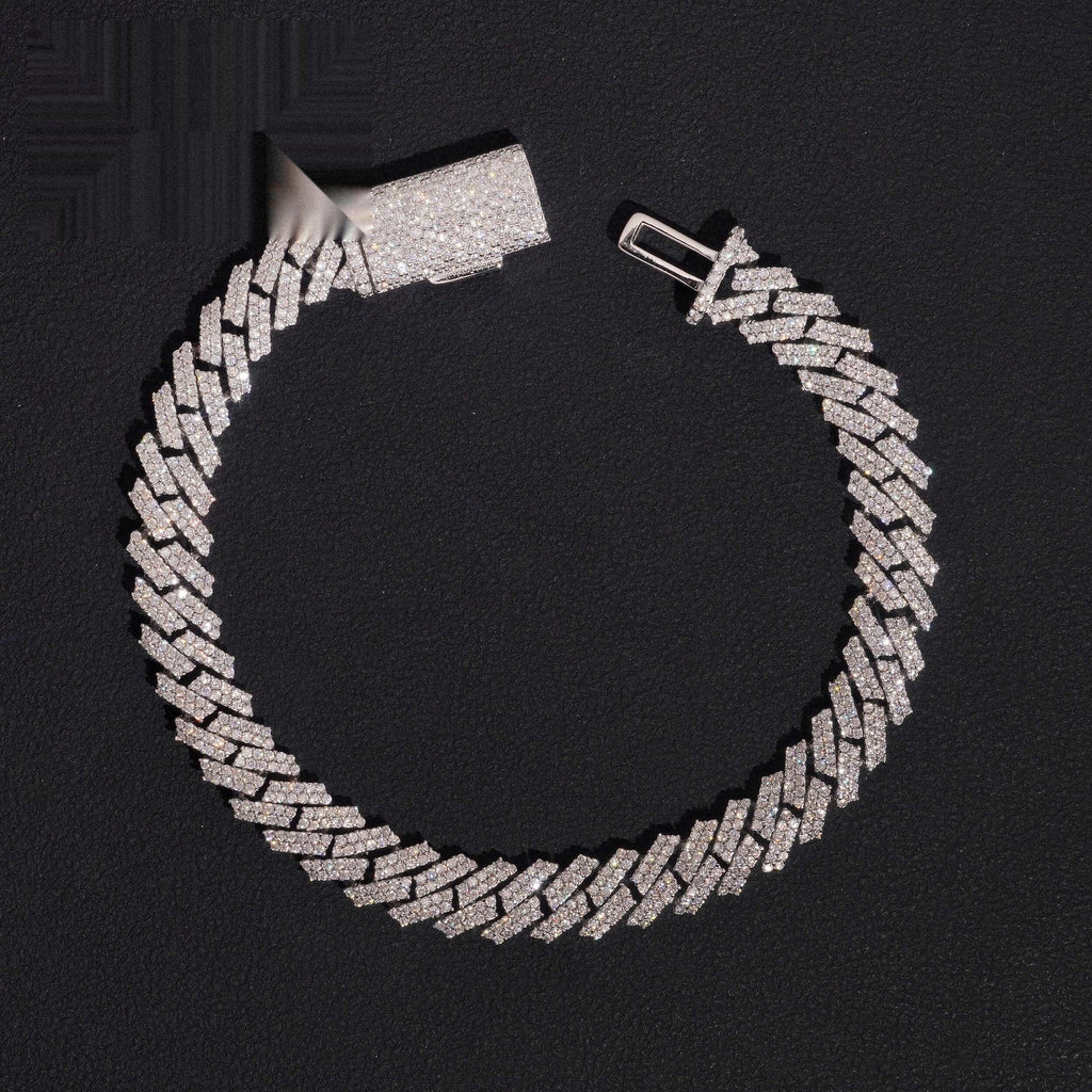 8mm Cuban Bracelet Prong Setting — Moissanite, 925 Silver