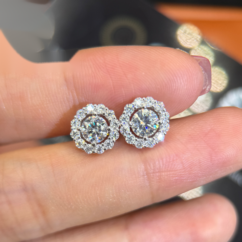 Rounded Earrings Screw Back — VVS Moissanite, 925 Silver