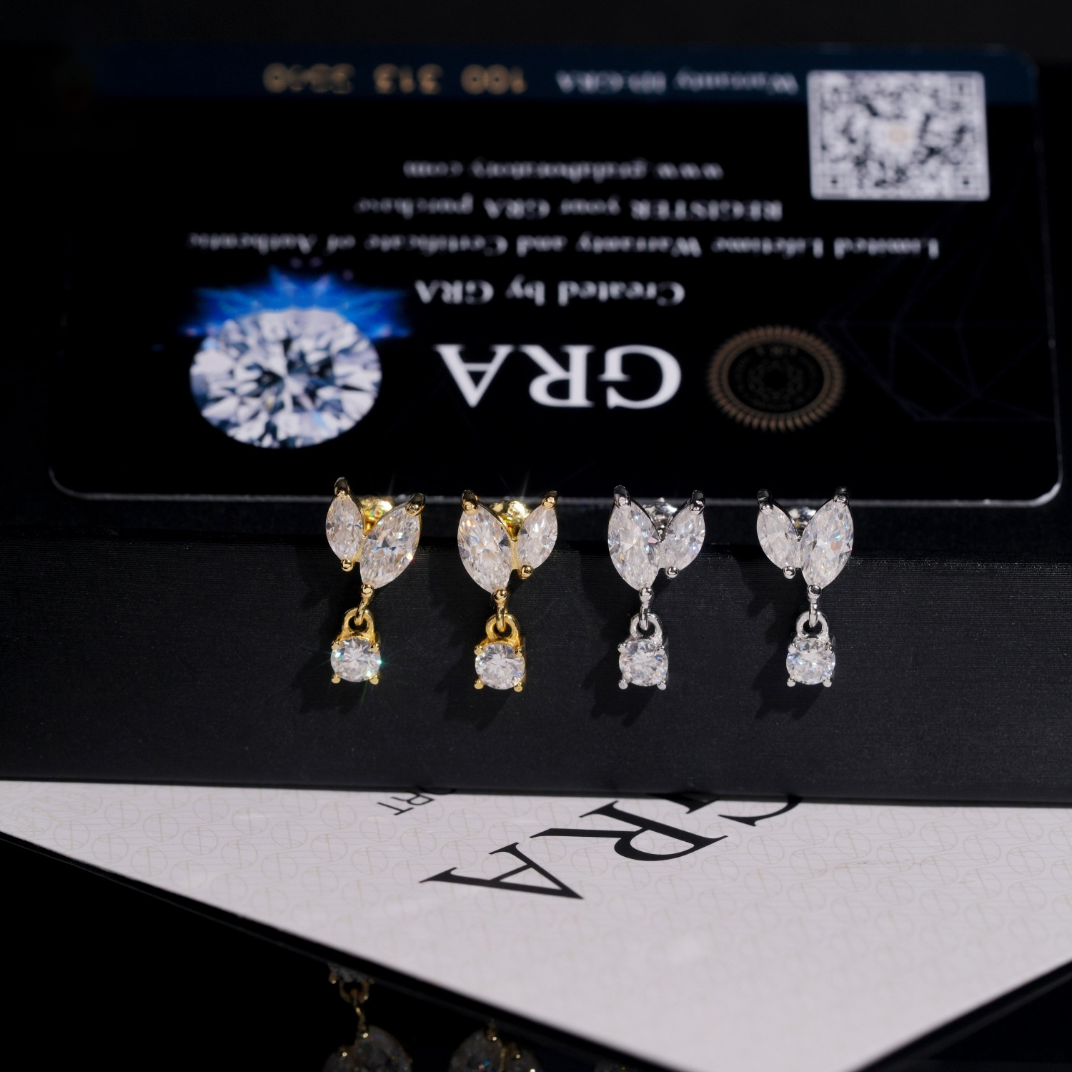 Three Pieces Earrings Screw Back — Moissanite, 925 Silver