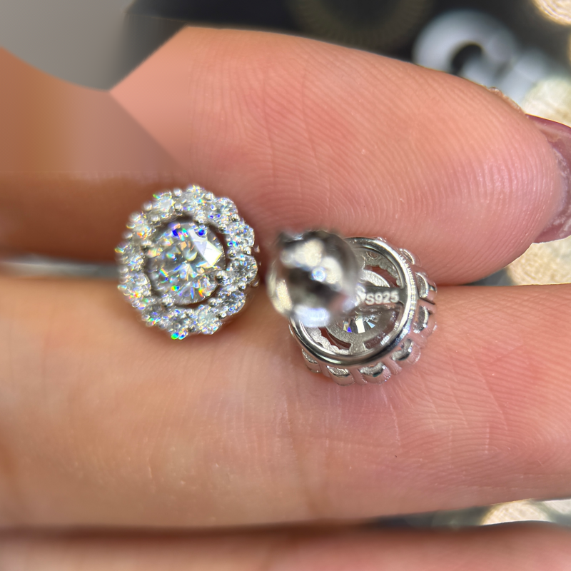 Rounded Earrings Screw Back — VVS Moissanite, 925 Silver
