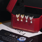 Three Pieces Earrings Screw Back — Moissanite, 925 Silver