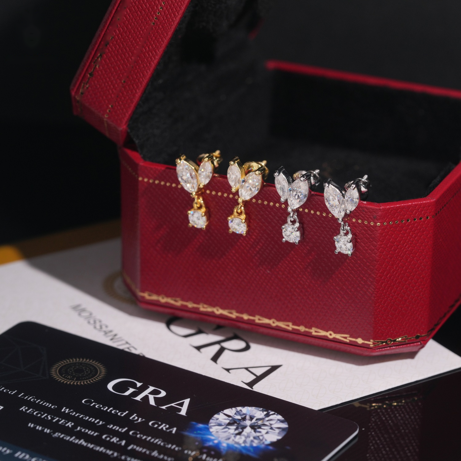 Three Pieces Earrings Screw Back — Moissanite, 925 Silver