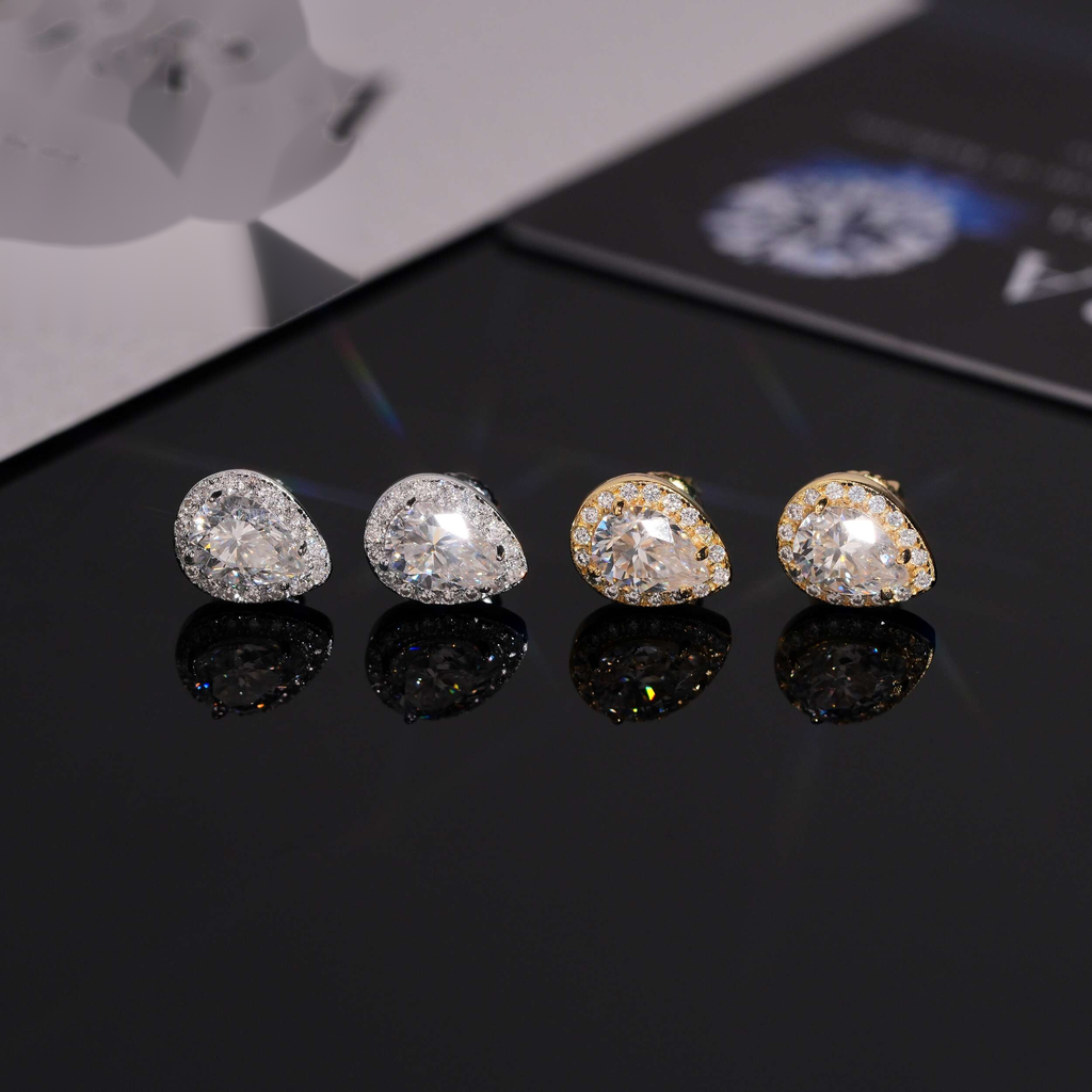 Pear Shape Earrings Screw Back — Moissanite, 925 Silver