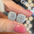 Square Clover Earrings Screw Back — Moissanite, 925 Silver