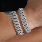 15mm Cuban Bracelet Honeycomb Setting — Moissanite, 925 Silver