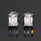 Emerald Shape Earrings Screw Back — Moissanite, 925 Silver