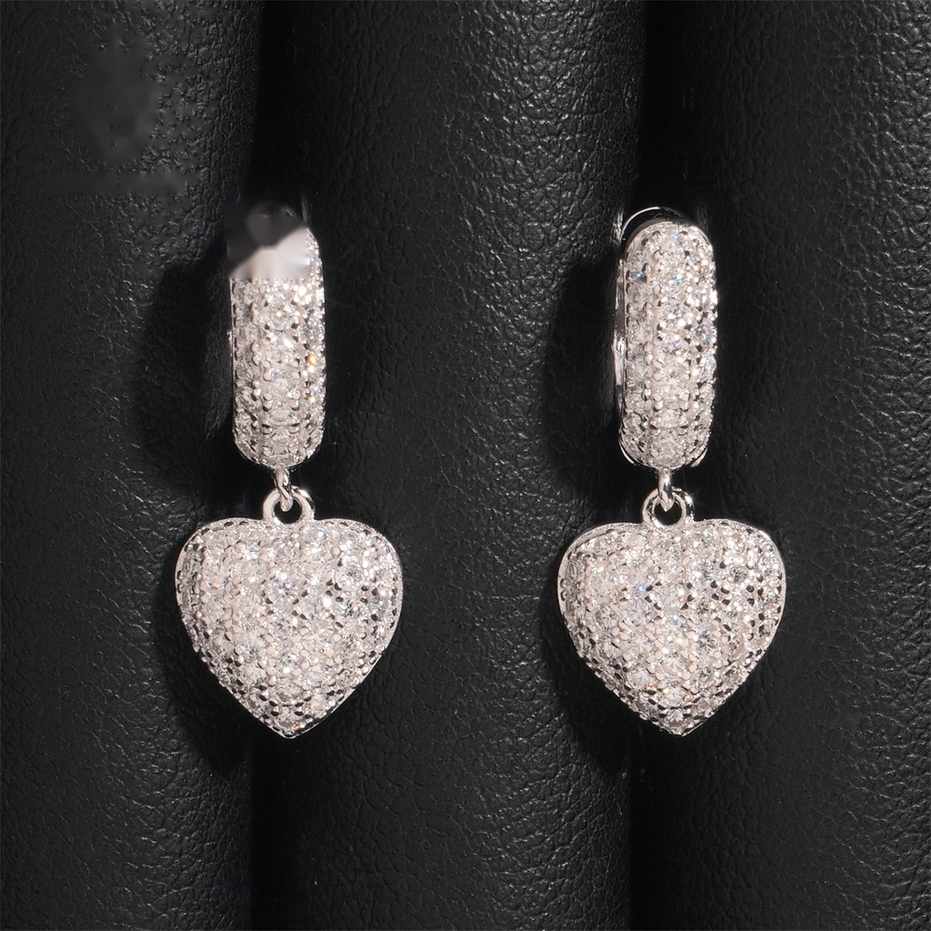 Heart Earrings Hoops — Moissanite, 925 Silver