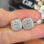 Square Clover Earrings Screw Back — Moissanite, 925 Silver