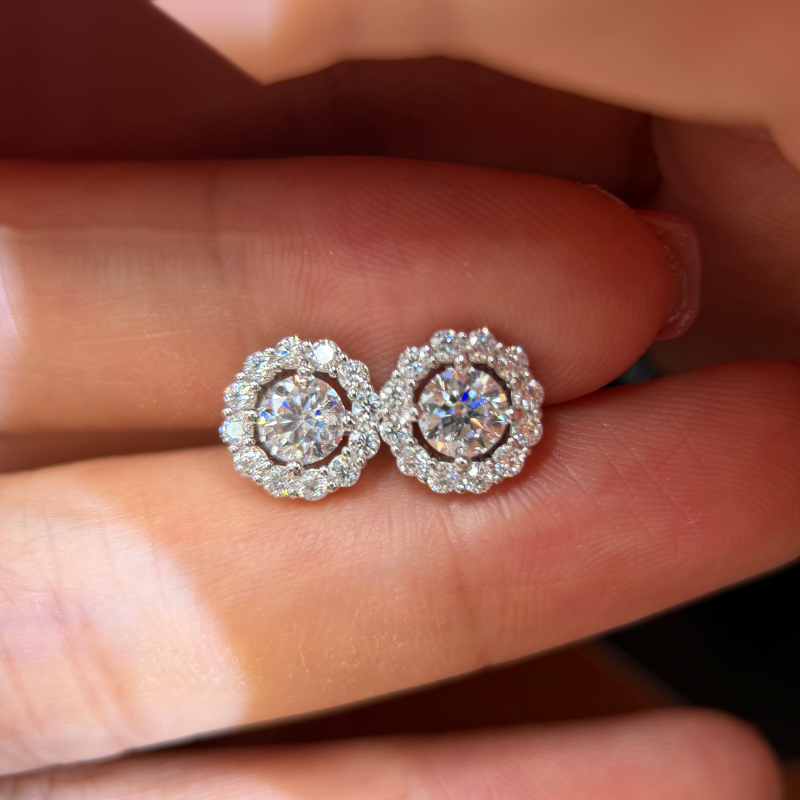 Rounded Earrings Screw Back — VVS Moissanite, 925 Silver