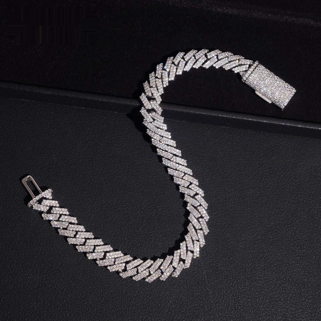 8mm Cuban Bracelet Prong Setting — Moissanite, 925 Silver