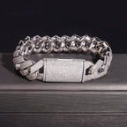 15mm Cuban Bracelet Honeycomb Setting — Moissanite, 925 Silver