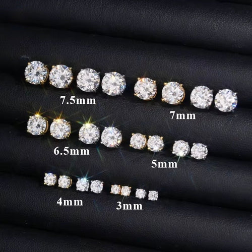 Stud Earrings Screw Back — Moissanite, 925 Silver