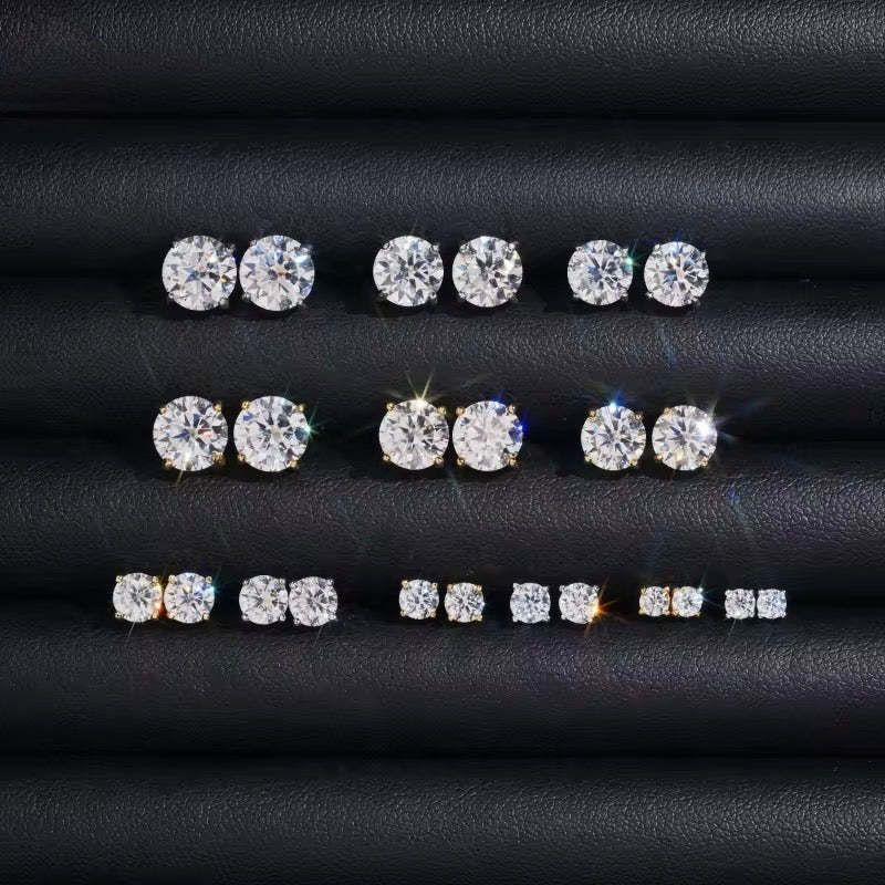 Stud Earrings Screw Back Moissanite Silver S925 + Rhodium
