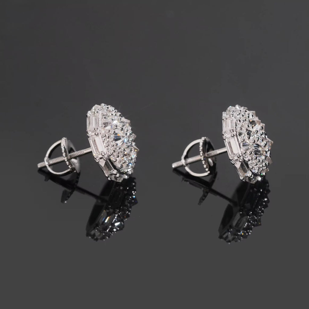Upside down 2 setting Earrings Screw back Moissanite S925 + Rhodium