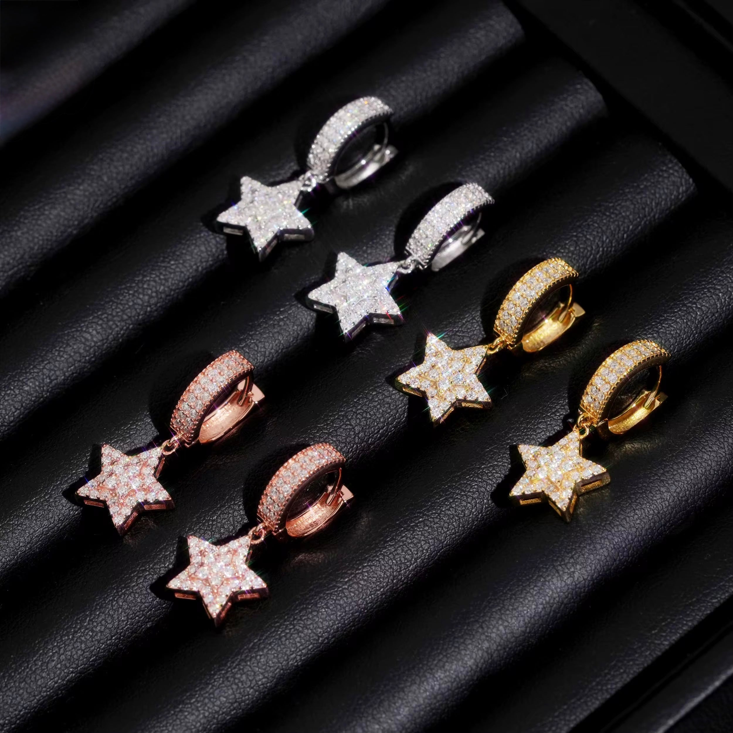 Star Earrings Screw back Moissanite S925 + Rhodium