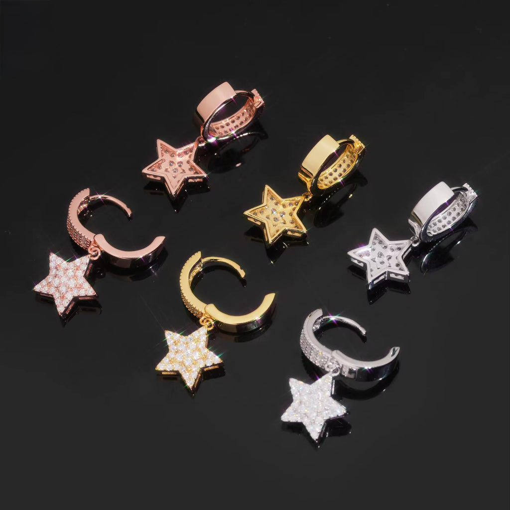 Star Earrings Screw back Moissanite S925 + Rhodium