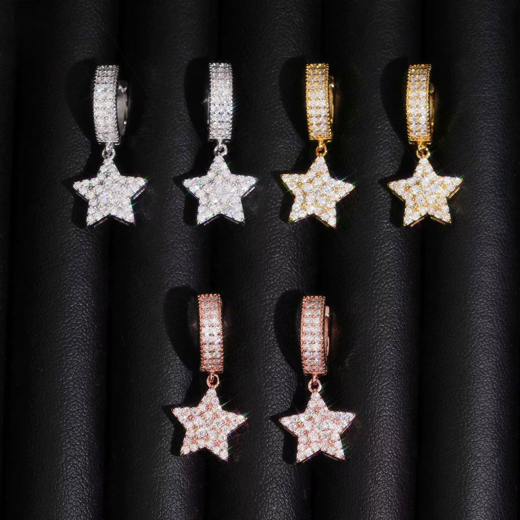 Star Earrings Screw back Moissanite S925 + Rhodium