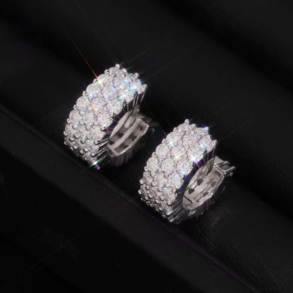 Three Row Earrings Screw back Moissanite S925 + Rhodium