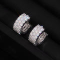 Three Row Earrings Screw back Moissanite S925 + Rhodium