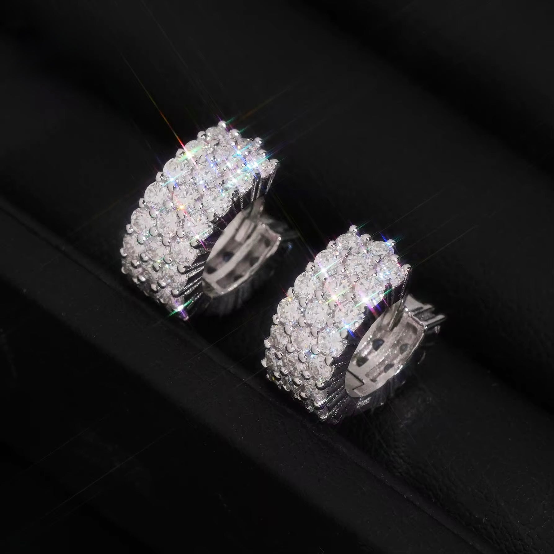 Three Row Earrings Screw back Moissanite S925 + Rhodium